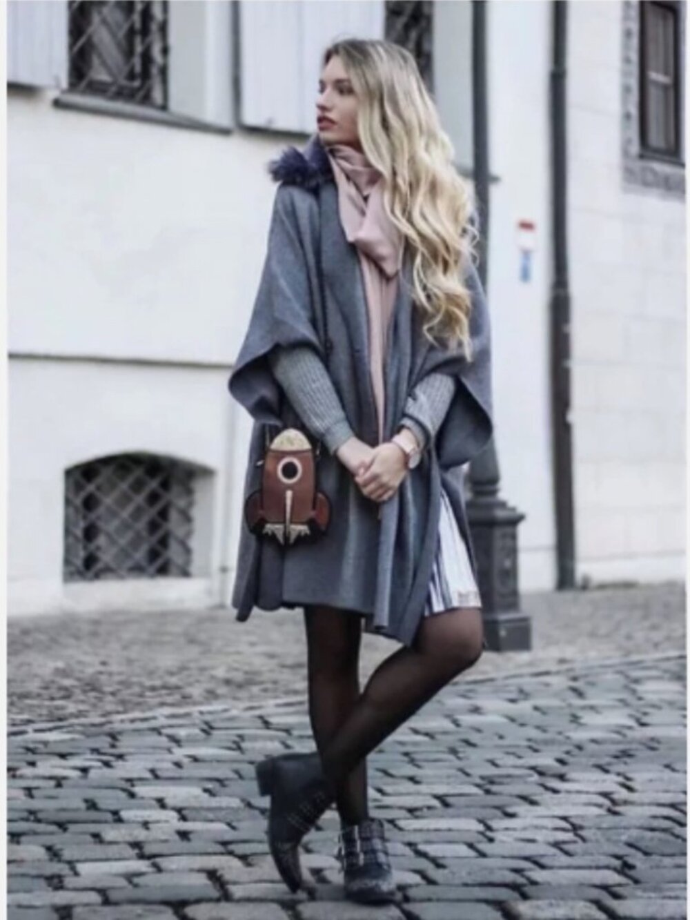 Zara Coat Jacket Fur Collar Knit Cape Poncho Faux Coat Jacket S
